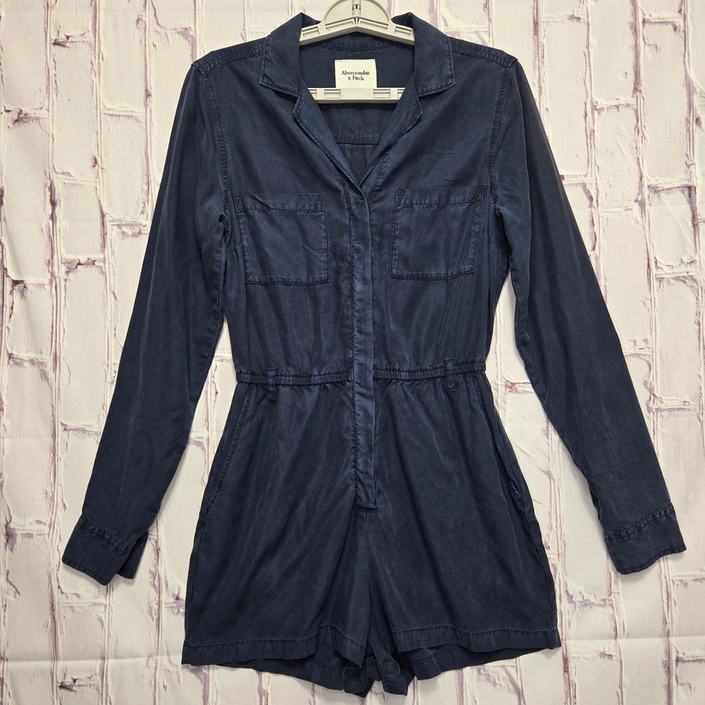 Y2K Abercrombie & Fitch Romper Navy Light Lyocell Utility Long Sleeve Womens S